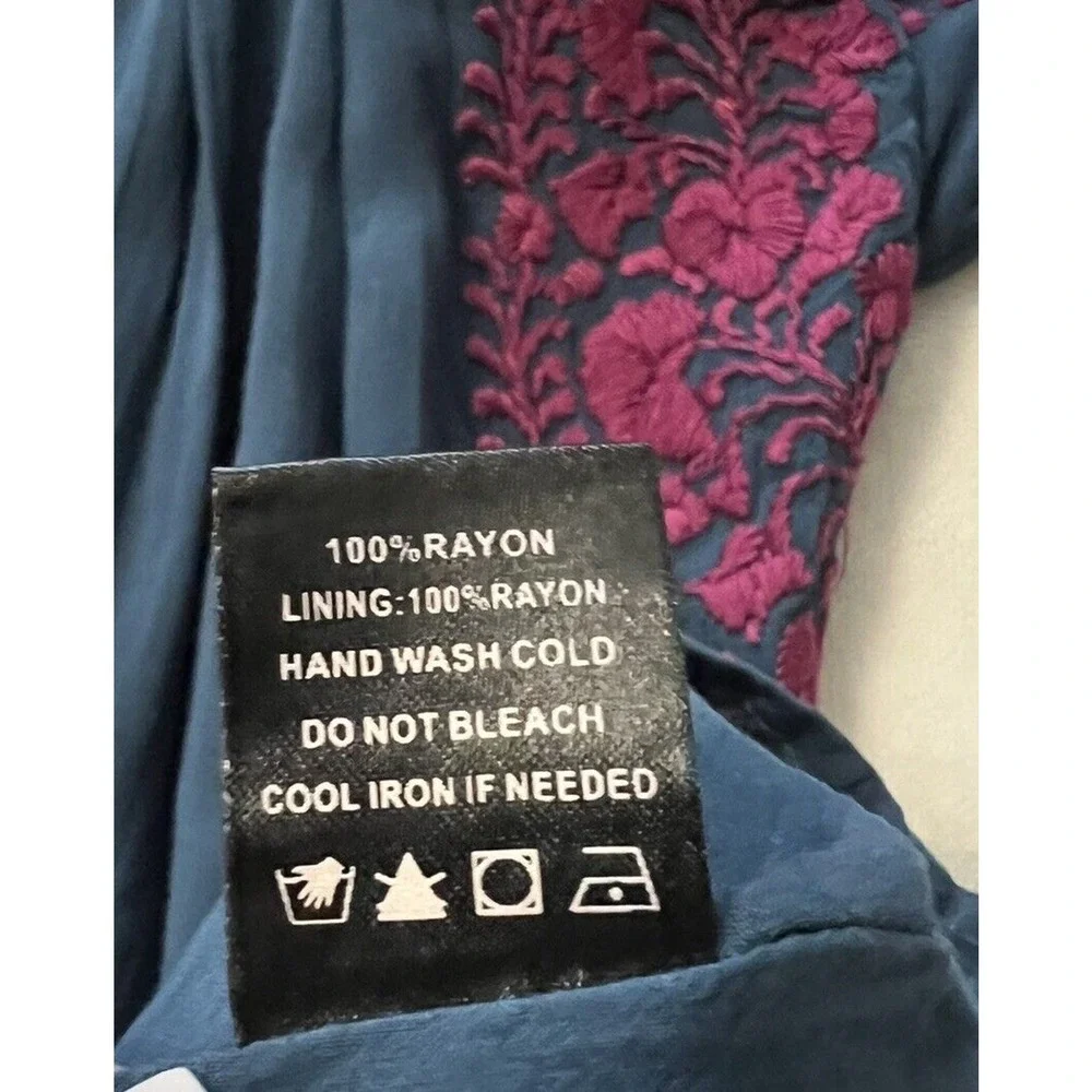 BuddyLove Buddy Love Embroidered Carolina Dress Navy Magenta Rayon Boho Size XS - Picture 16 of 16